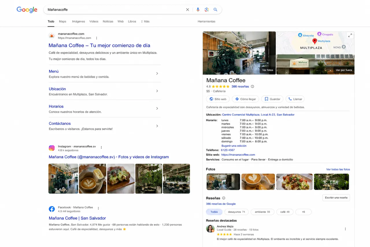 Perfil de Google de un cliente de Velkor